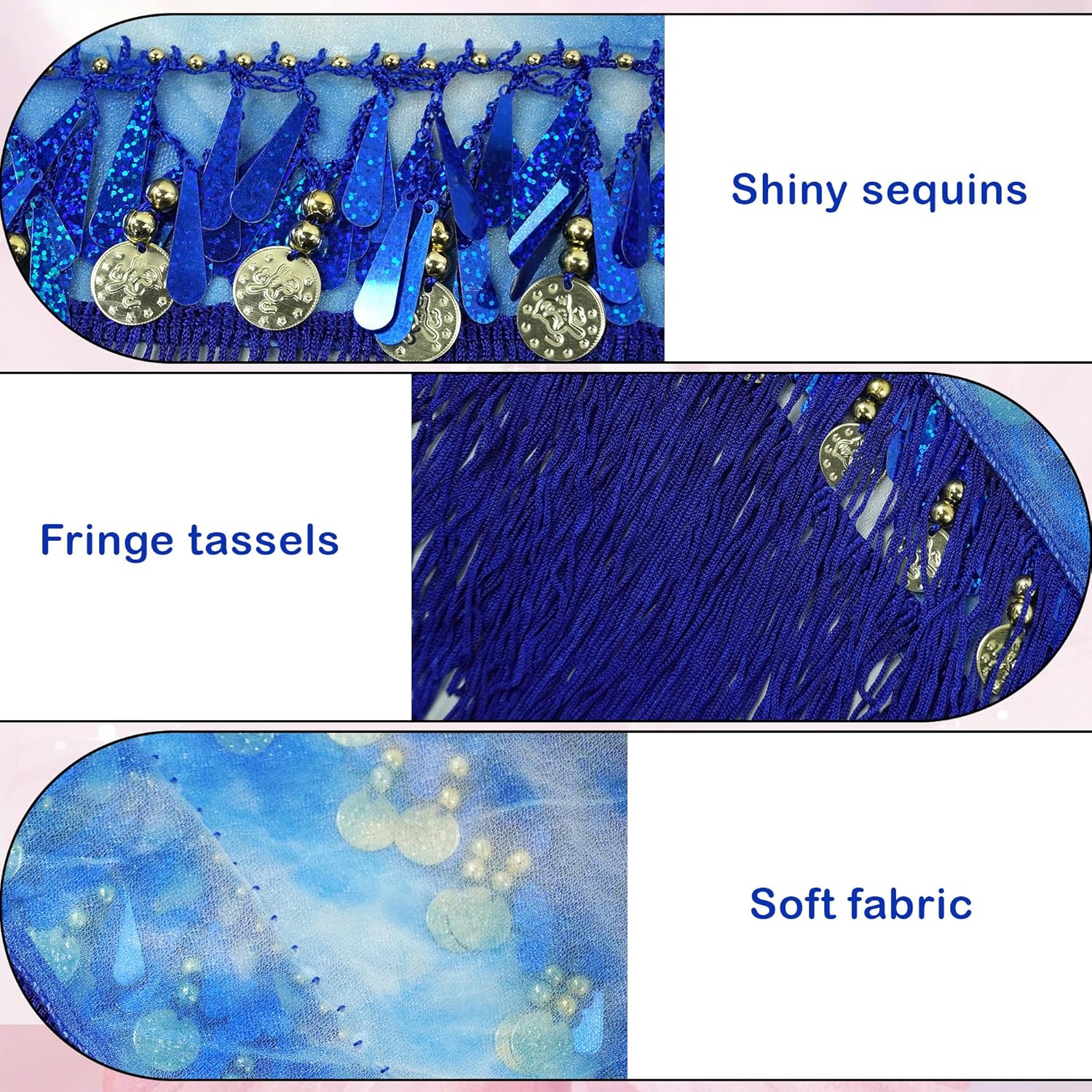 MUNAFIE Belly Dance Hip Scarf with Tassels Sequins, Triangle Coins Wrap Skirt Music Festival Clothing Skirt - Image 4