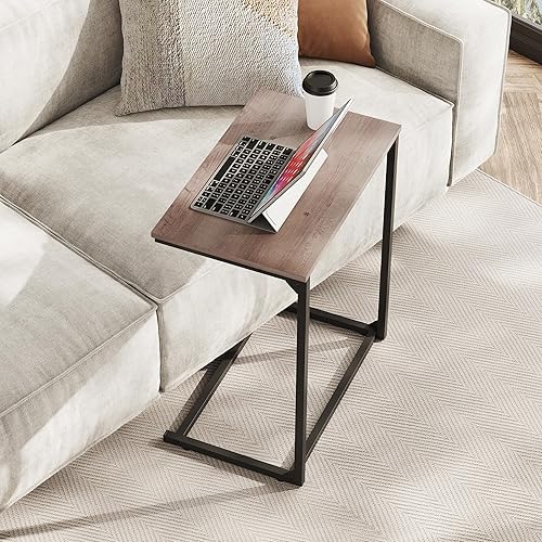 Miniatura 2 de WLIVE Mesa auxiliar en forma de C, mesas auxiliares pequeñas para sofá, mesa de sofá ancha que se desliza por debajo, mesa de aperitivos para Gris