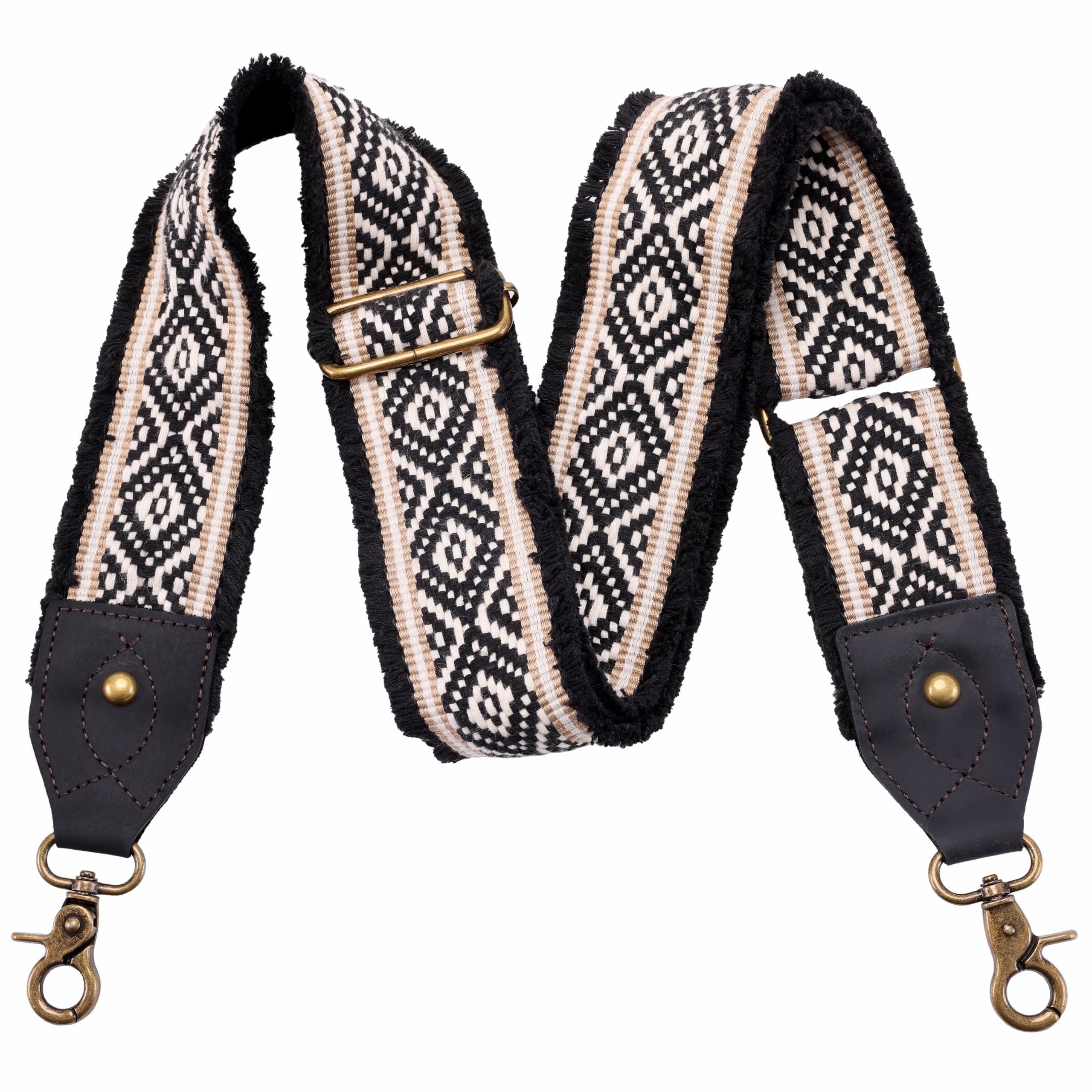 Nefelibata Purse Strap-2"Crazy Horse Leather Bag Strap Adjustable Replacement,Retro Jacquard Embroidery Crossbody Straps
