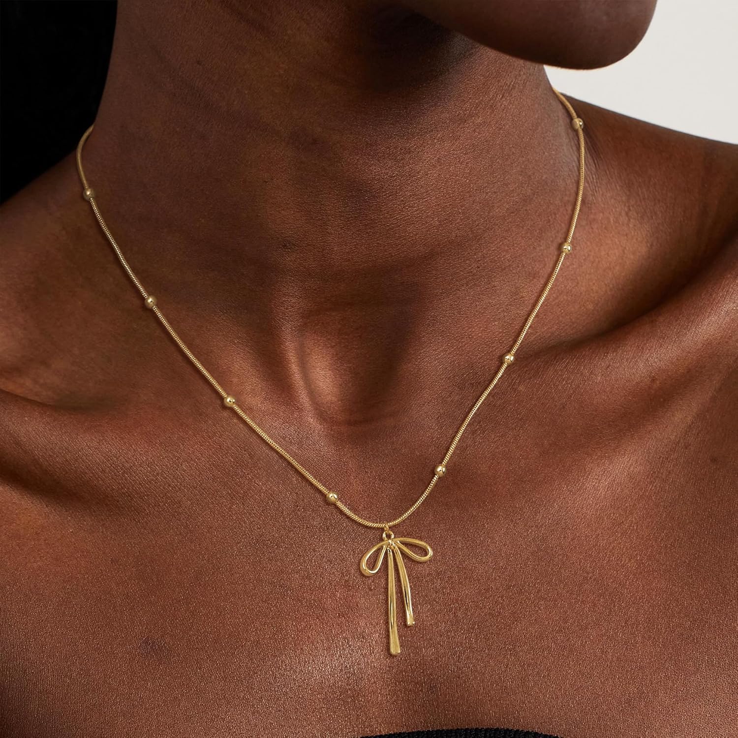 Risamil 14K Gold Plated Necklace for Women - Bow Necklace - Dainty Necklace Cute Small Tiny Bow Pendant Choker Chain Necklace Trendy Necklaces for Women Jewelry Gift - Image 2