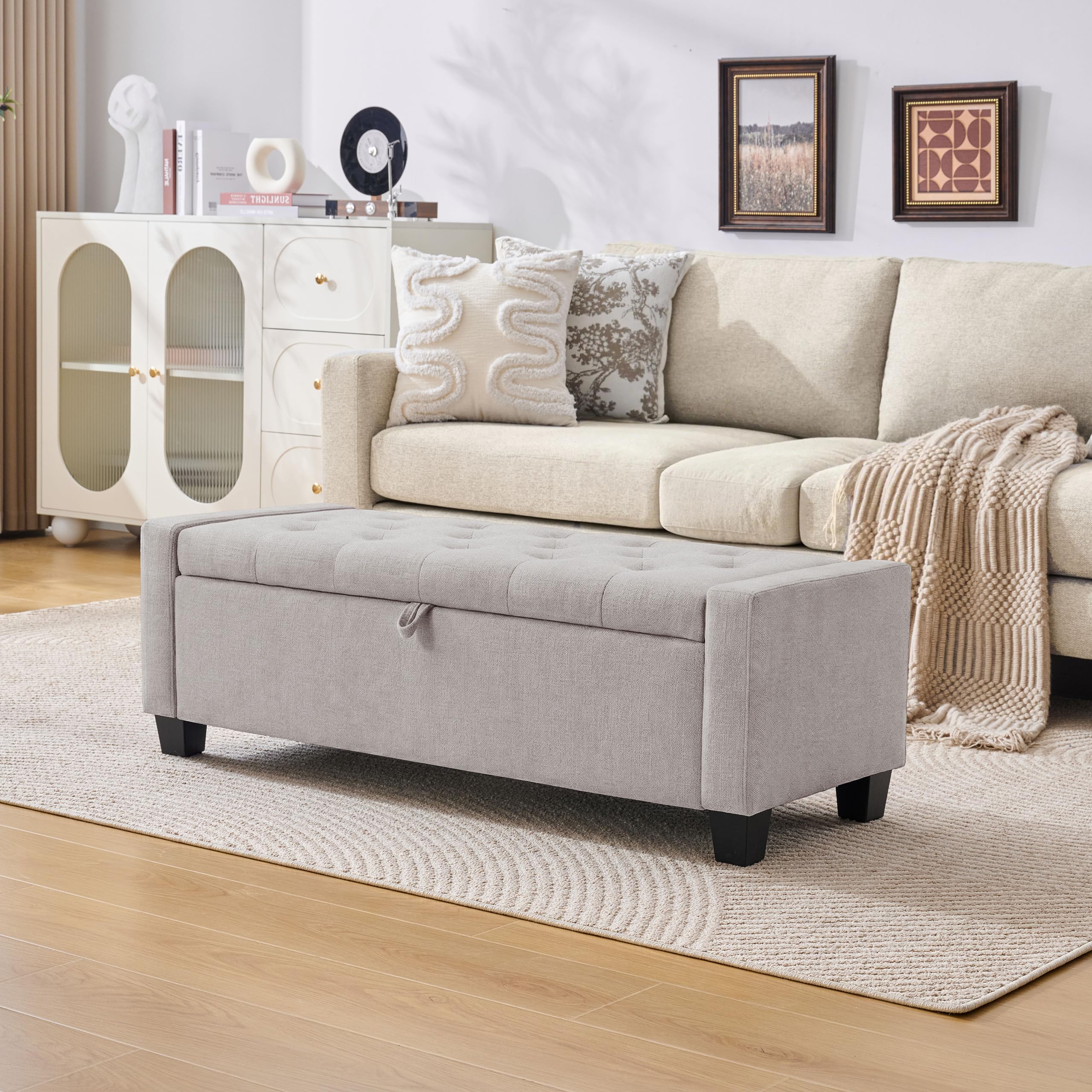 Huatean Home 43" Ottoman with Storage, Light Gray Storage Ottoman Bench