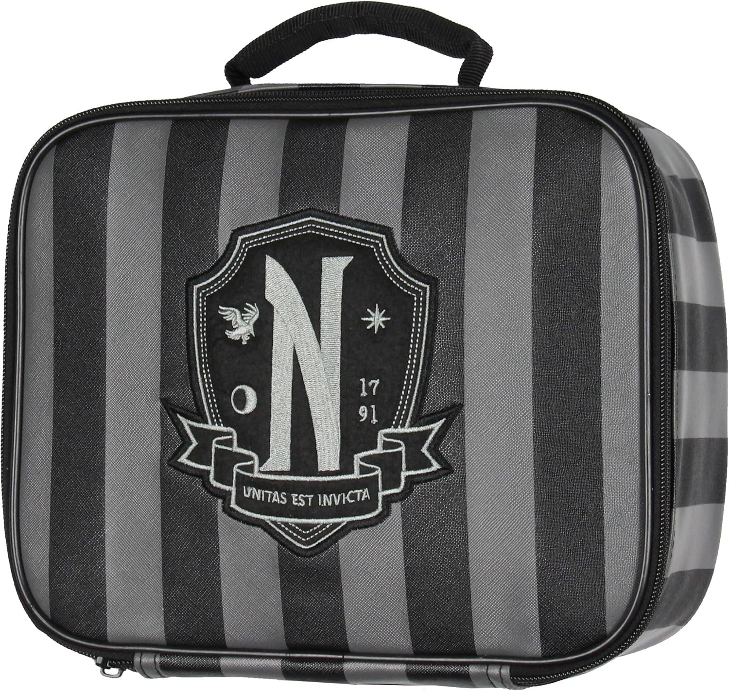 Addams Family Wednesday TV Show Striped Nevermore Academy Student Girls Insulated Lunch Box Food Tote Bag 10"