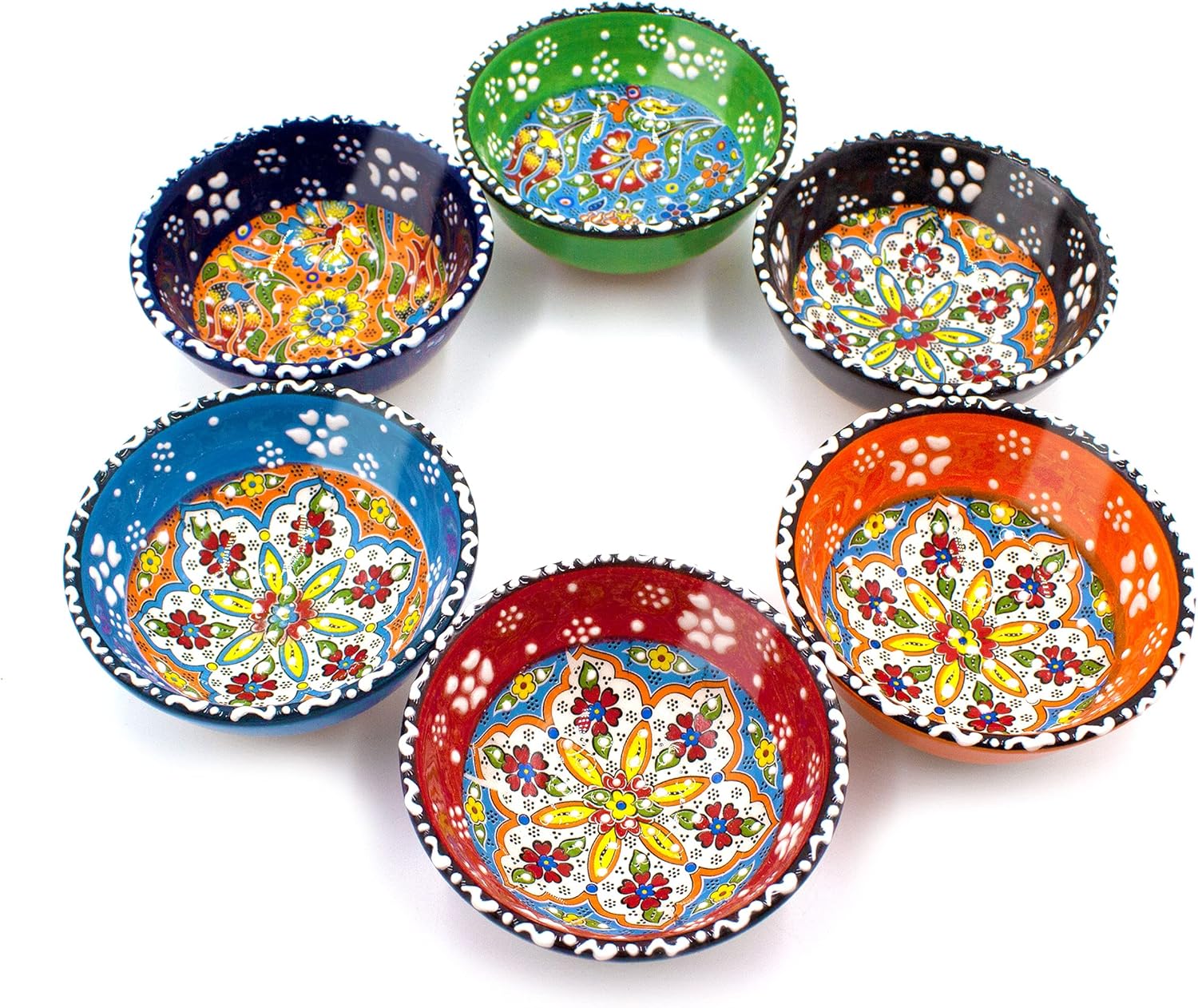6 Pcs Hand Painted Decorative Serving Turkish Tiny Bowls - Handmade Ceramic Bowl Set of (3.3''inc/8.5cm) 2.5 Oz Pinch Multicolor Small Best Gift Set, Tulip
