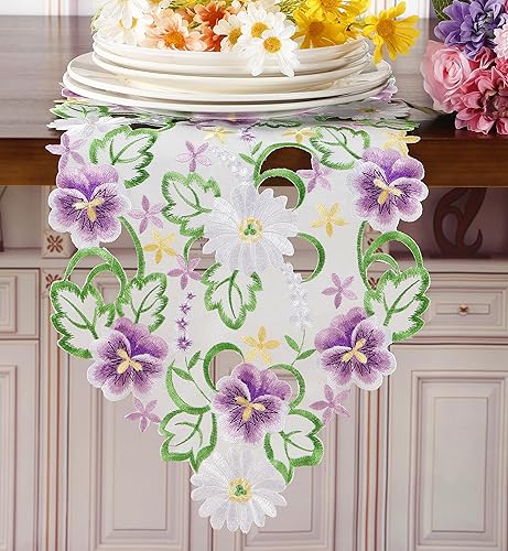 Miniatura 3 de Camino de mesa floral de primavera de 13 x 34 pulgadas, bordado de flores florales, bufanda de tela para el hogar, cocina, comedor, decoración de
