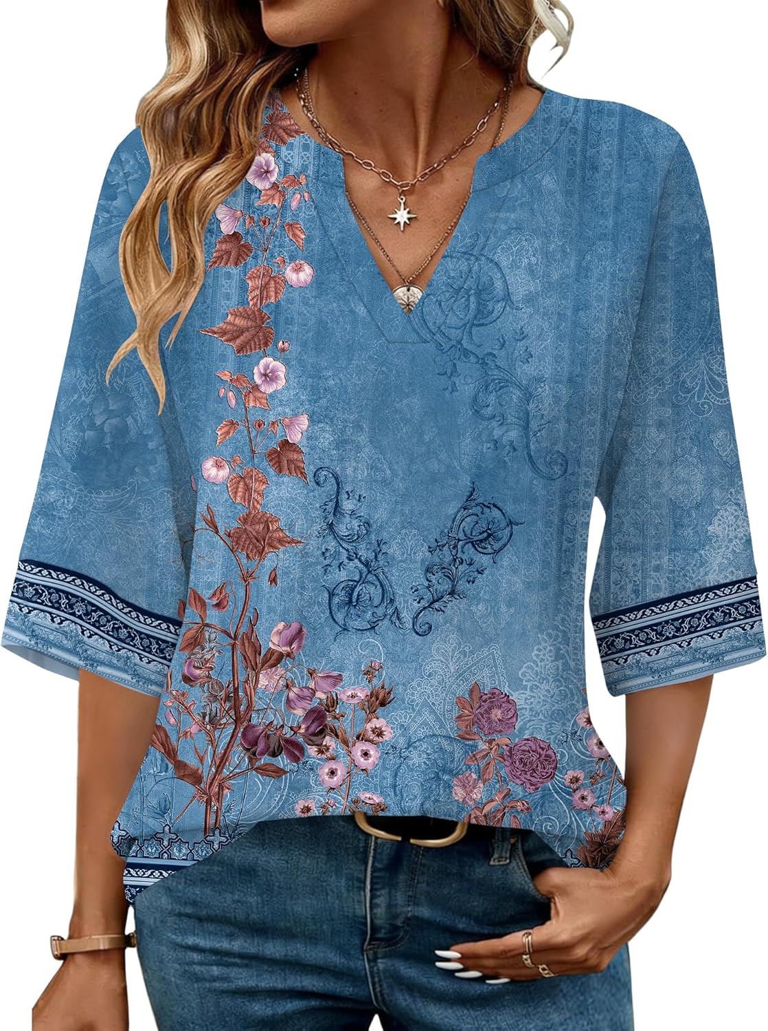 LOMON Women's Dressy 3/4 Length Sleeve Tops Business Casual Blouses Summer Tees Shirts - Image 2