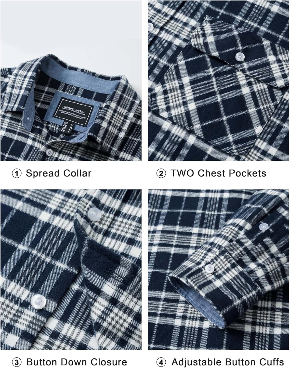 Cotrasen Mens Flannel Shirts Long Sleeve Flannel Shirt for Men Cotton Casual Button Down Plaid Shirt with 2 Pockets - Image 6