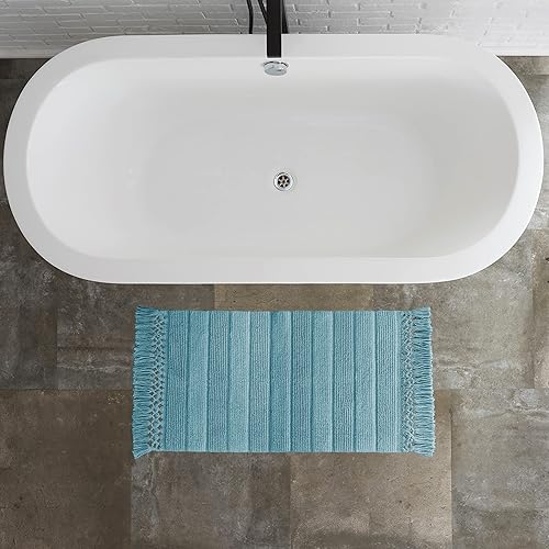 Miniatura 10 de French Connection Alfombra de baño  Tapetes de baño tejidos con flecos  100% algodón  Decoración de tapetes de baño Safira de primera calidad