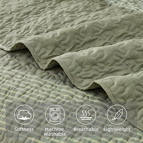Miniatura 79 de Andency - Juego de ropa de cama Queen, edredón de patchwork azul mineral, 3 piezas, colcha de verano a rayas ultra suave y ligera, juego de 18 -