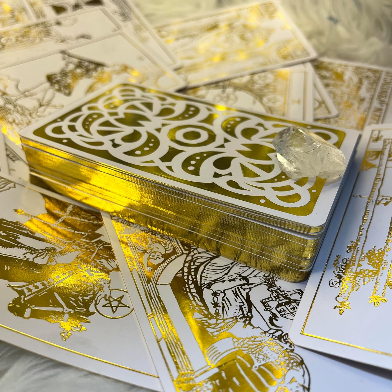 Delaluna Answers All Gold Tarot: 80 Cards Bonus Psychic Deck for Divination, 1909 Rider Waite Smith Fortune Telling, Angel Affirmation Set with Meanings for Women & Beginners with Guidebook