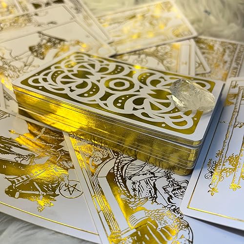 Delaluna Answers All Gold Tarot: 80 Cards Bonus Psychic Deck for Divination, 1909 Original Rider Waite Smith Fortune Telling, Angel Affirmation Set with Meanings on Them for Women and Beginners
