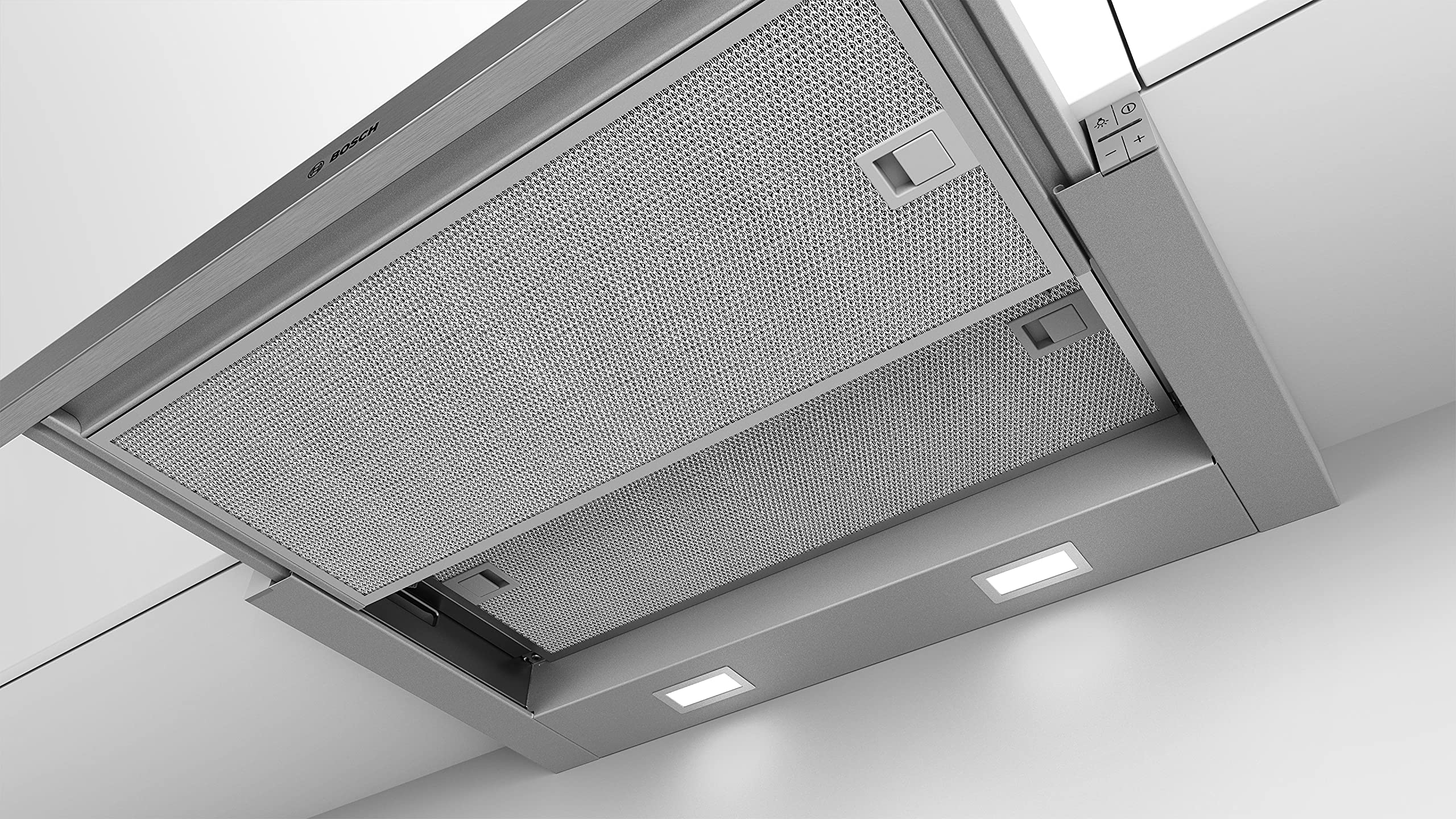 Bosch DFL064A52 Serie 4 - Campana de pantalla plana, 60 cm de ancho, circulación y salida de aire, fabricado en Alemania, motor EcoSilence Drive silencioso y eficiente, iluminación LED uniforme,