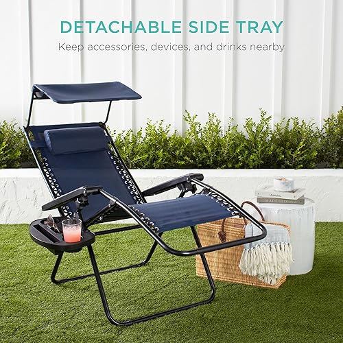 Miniatura 144 de Best Choice Products Silla reclinable plegable de gravedad cero para exteriores, de patio, para salón al aire libre, con toldo ajustable, Bandera