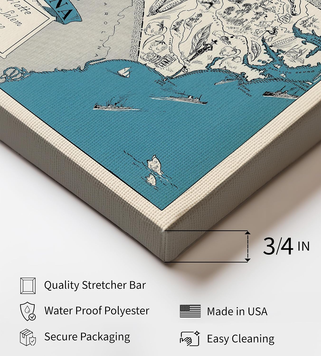 Poster Master Map Canvas - Retro North Carolina State Print - Educational Art - Gift for Teacher, Student, Travel Lover - Decor for Classroom, Office, Dorm - 8x10 STRETCHED Canvas