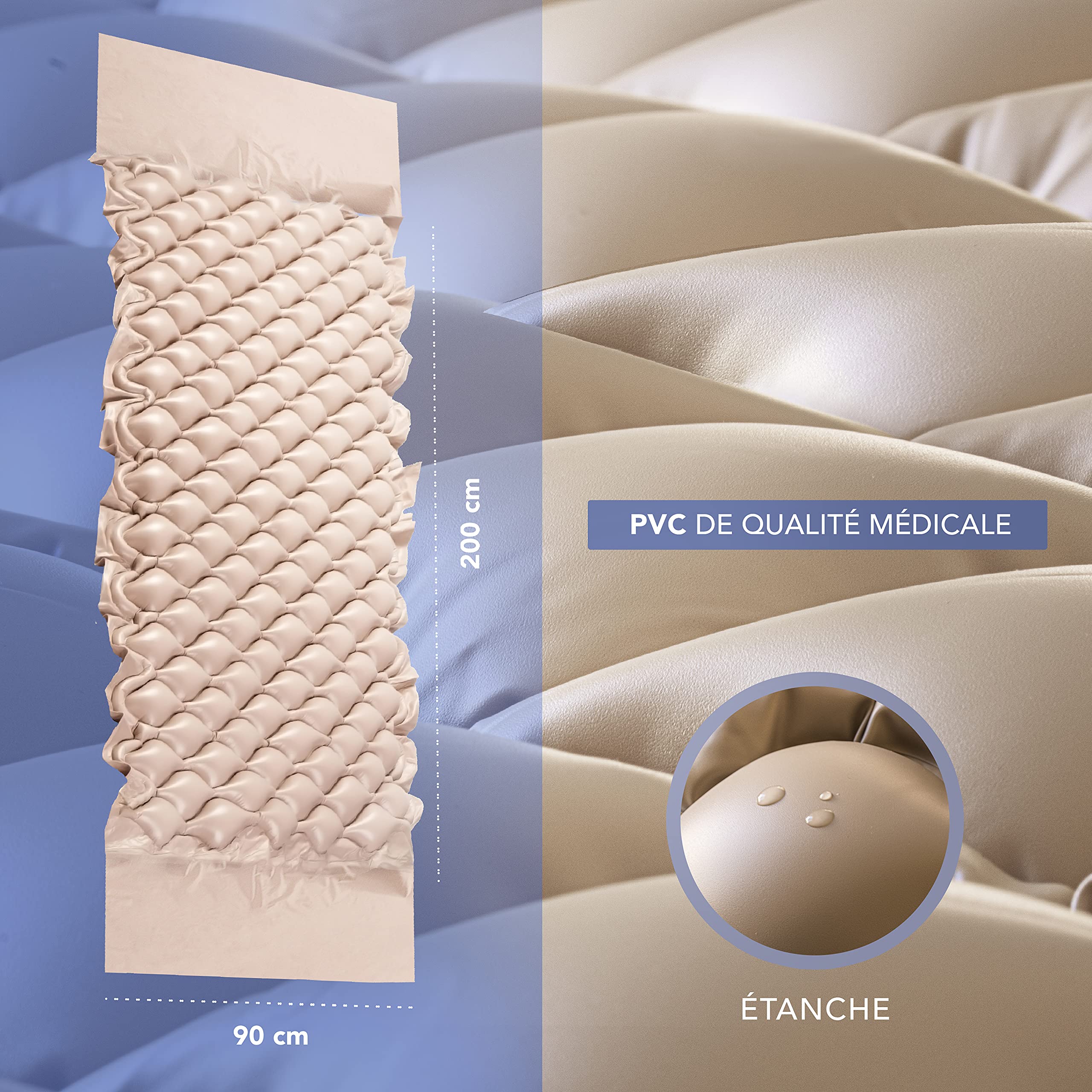 AIESI® Matelas Anti escarres a air avec compresseur réglable à Cycle alterné Doctor Mattress, 130 cellules, Capacité 150 kg, Super Silencieux, Kit de réparation, Garantie 24 Mois