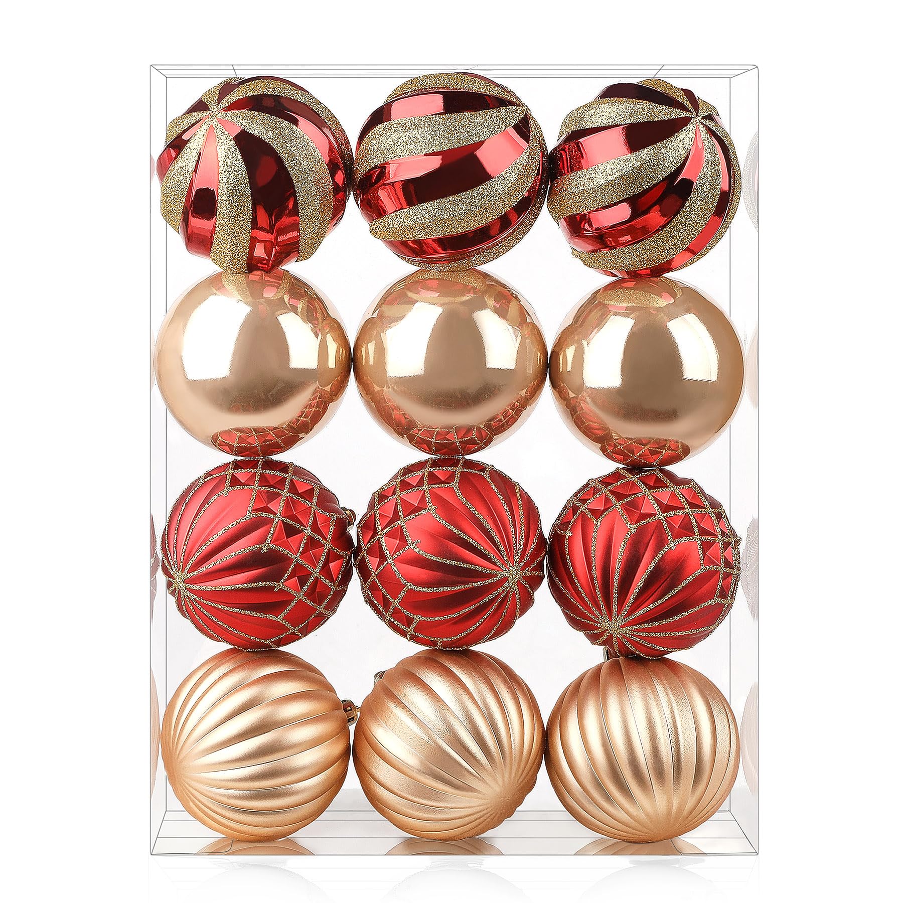 Photo 1 of **ONE BROKEN**SHareconn 12ct 3.15 Inch Christmas Tree Balls Ornaments, Colored Shatterproof Plastic Decorative Baubles Decorations for Xmas Tree Decor Holiday Party Wedding Decoration (Red & Gold, 80mm)
