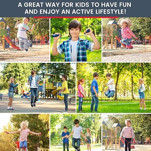 Miniatura 8 de Cuerda de saltar de 16 pies de largo para niños, multijugador, ajustable, mango de madera de aspecto clásico, cuerda de saltar duradera para niños,