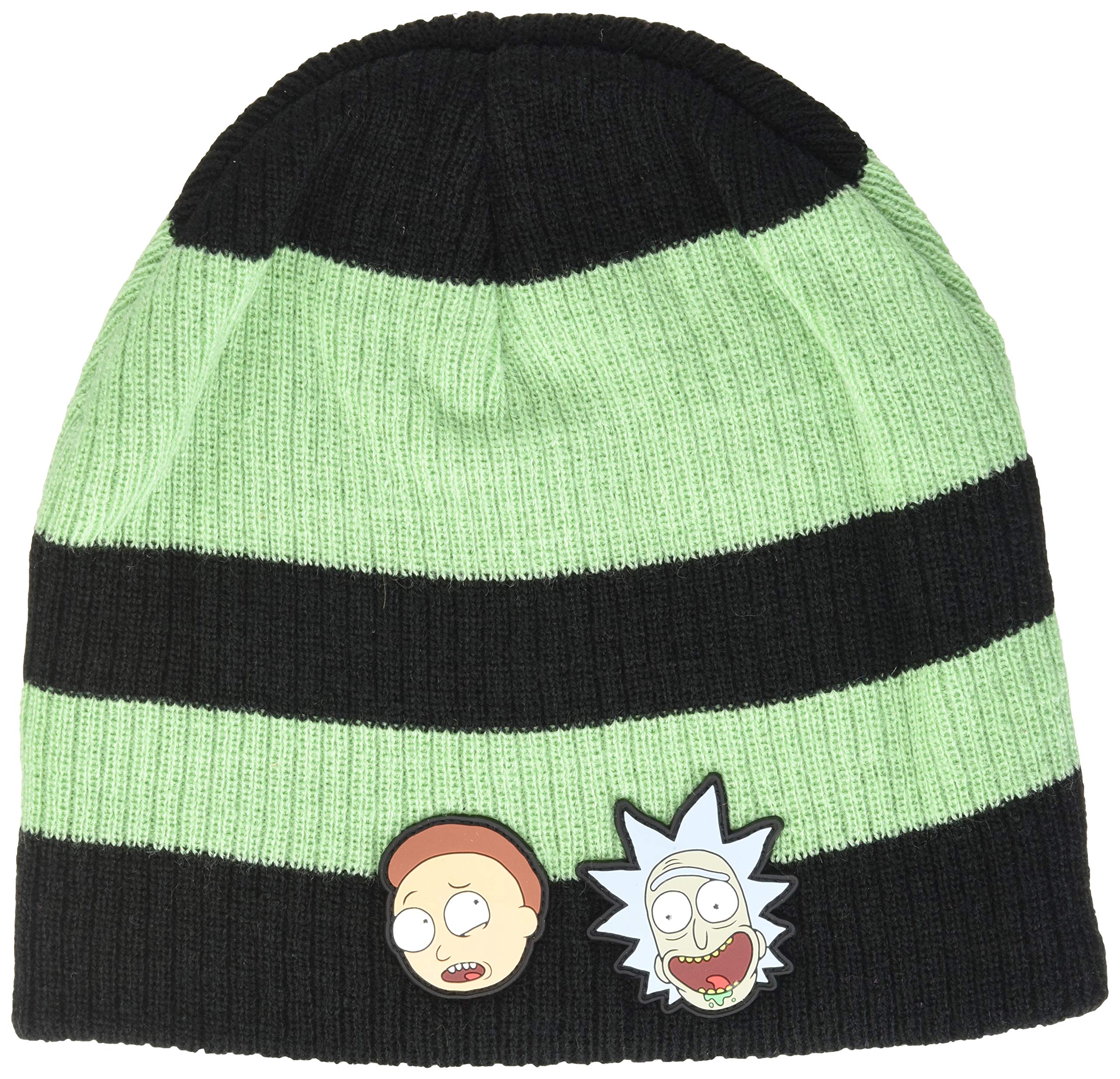 Bioworld Men's Rick and Morty Faces Striped Cuffless Beanie Plain Beanie, Green (Green Green), One Size