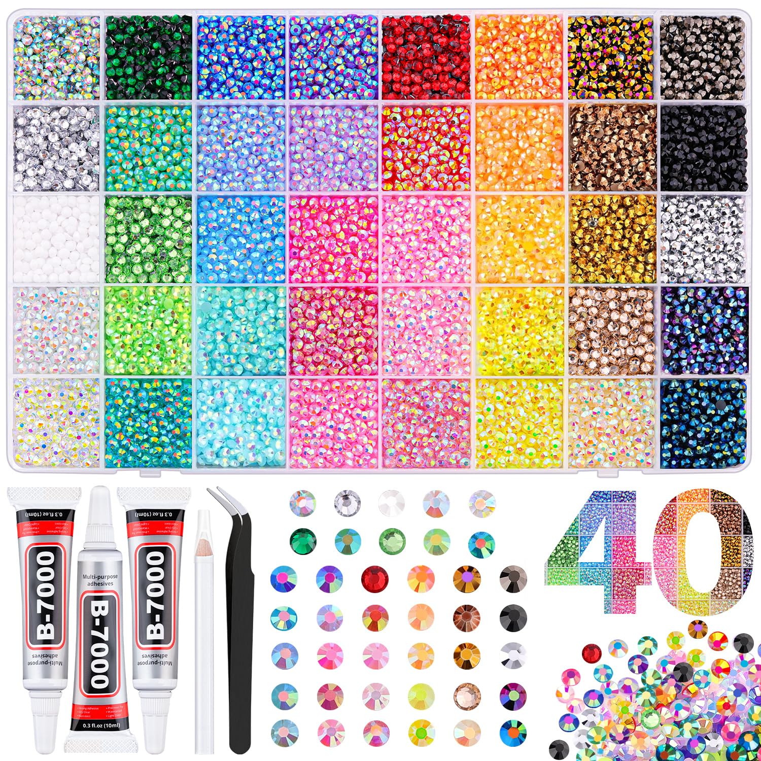 20000Pcs Resin Jelly Rhinestones for Bedazzling, 4mm Mixed-Color Flatback Gems for Diamond Art, Bedazzler Kit with 3Pcs 10ml B7000 Jewelry Glue for Crafting Crafts Book Shoes Nail Art