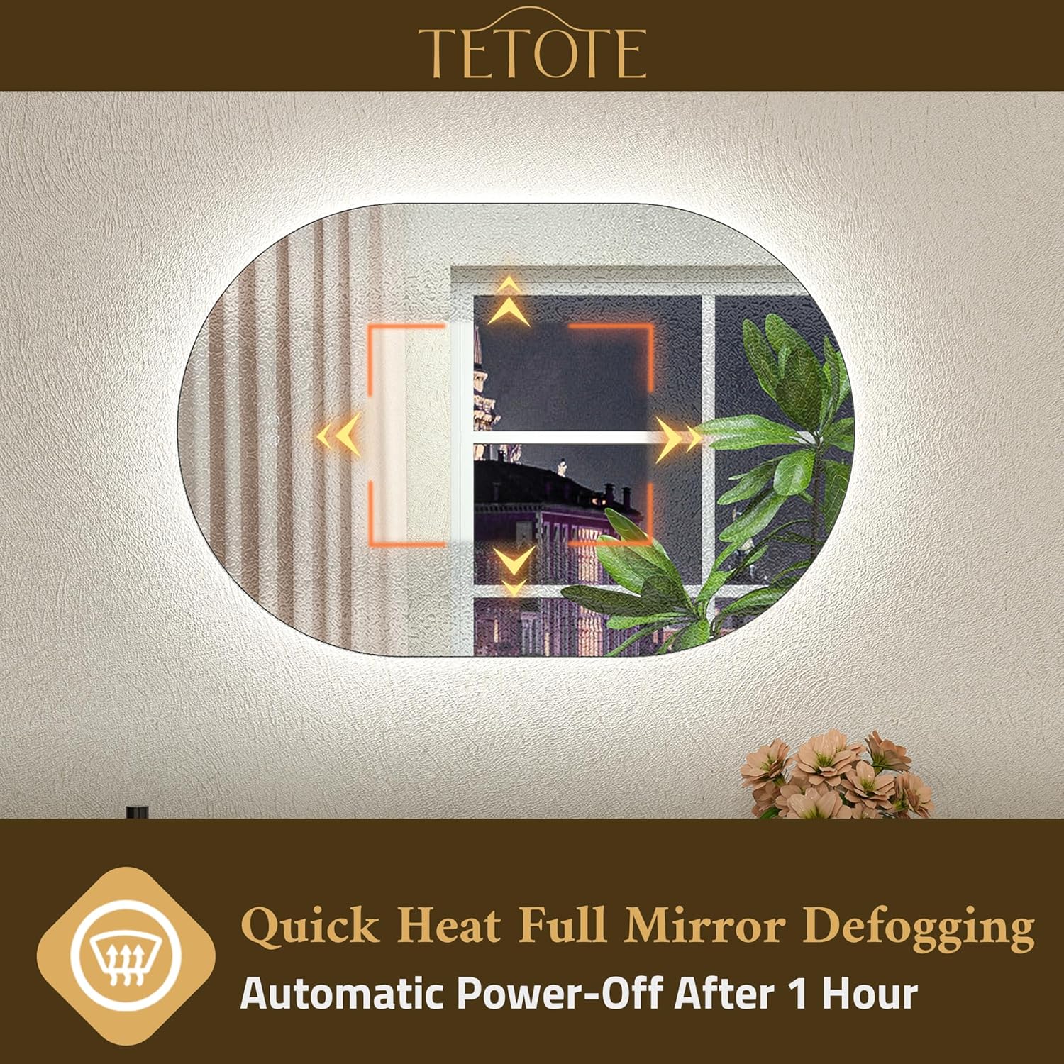 TETOTE 48 x 36 Inch Oval LED Mirror Backlit Mirror Bathroom Pill-Shaped 3 Colors Warm/White/Natraul Lighted Vanity Mirror with Lights Pill Type Anti-Fog Dimmable Wall Mounted Vertically & Horizontally