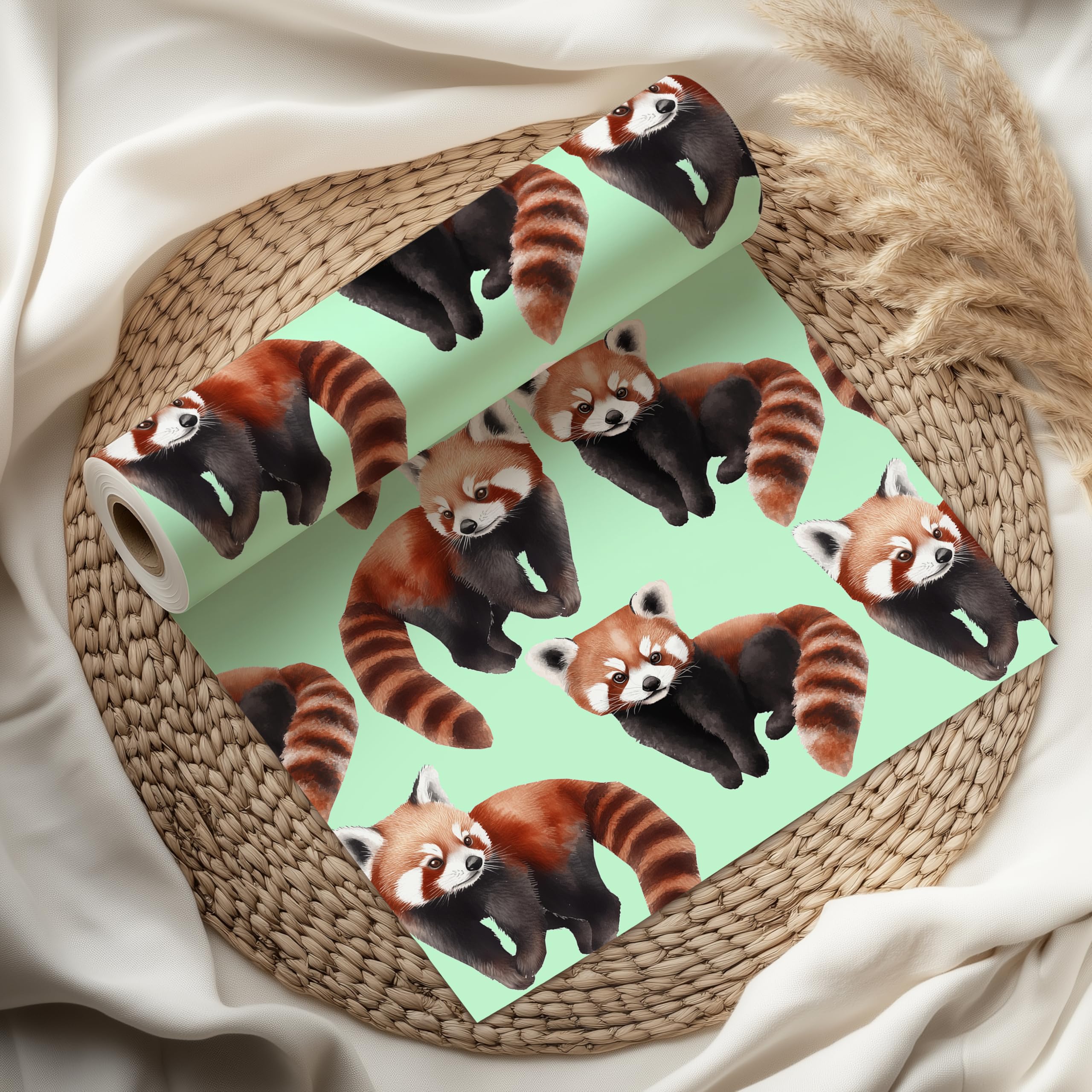 Cute Red Panda Wrapping Paper Sheet, Fluffy Red Pandas, Perfect for Animal Lovers, Birthdays & Kids Parties - W103 (Mint, Medium Sheet - 42 x 58cm / 15.7" x 22.8" inches)