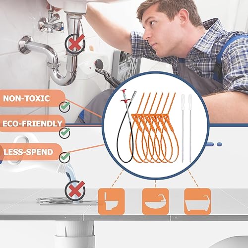 Miniatura 7 de 35.5inch Drain Clog Remover(1pcs), 25inch Drain Snake Hair Remover(6pcs) ＆ Cleaning Brush(2pcs), Hair Catcher Drain Auger Cleaner Tool Set For