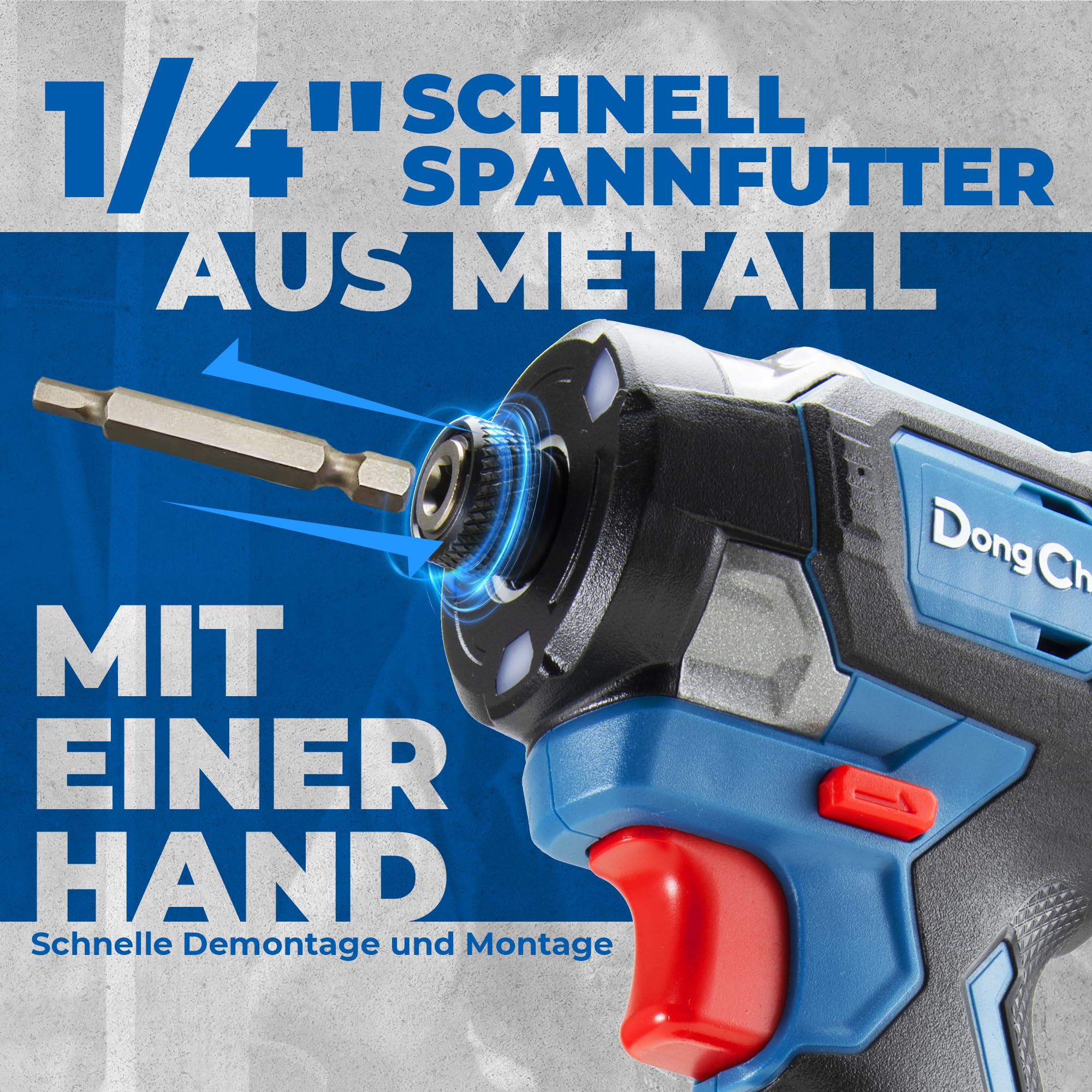 Dong Cheng 20V Bürstenloser Schlagschrauber, 208Nm Akku-Schlagschrauber, Selbstschneidend-Modus, 3200U/min, 4300IPM, 1/4" Sechskantfutter, 3 Geschwindigkeitsstufen, mit 2 * 2,0 Ah Akkus