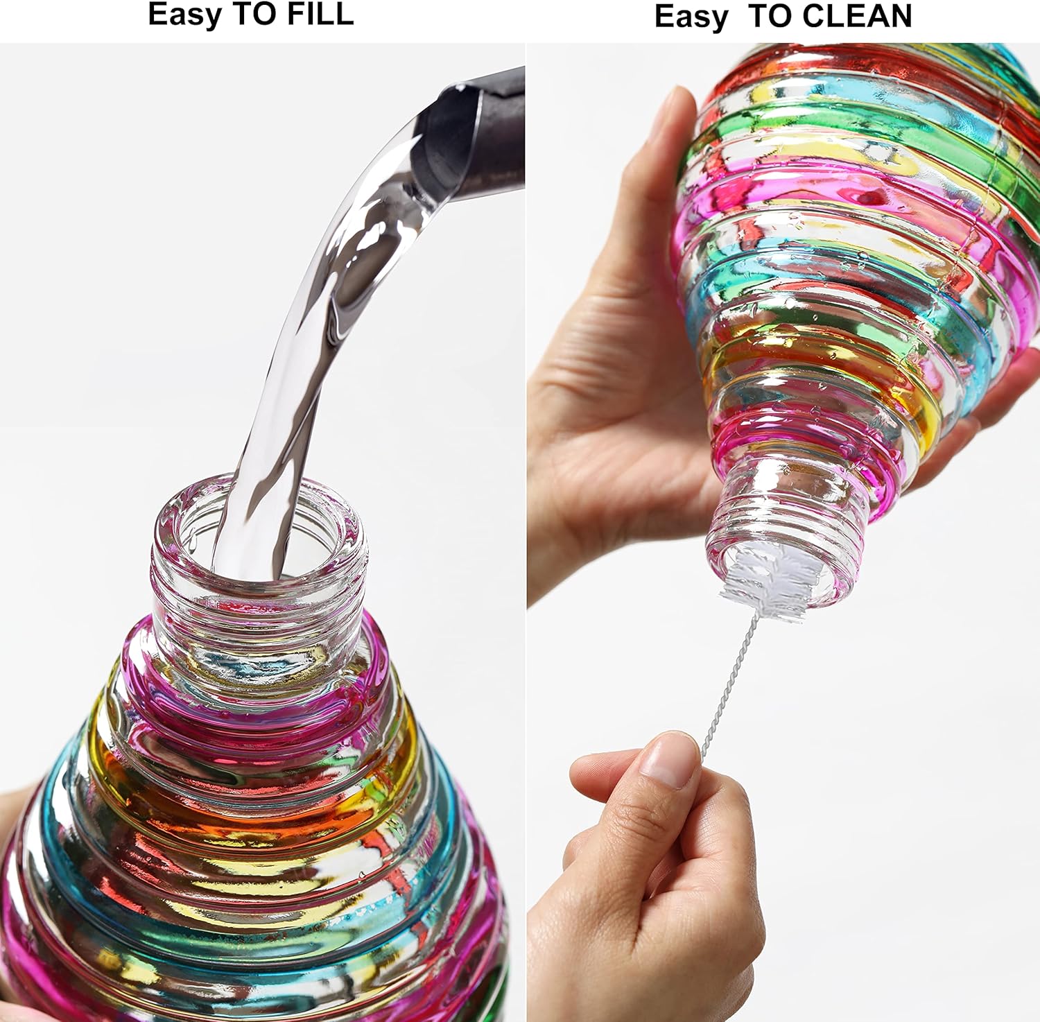 26oz Glass Hanging Hummingbird Feeder for Wild Birds, Garden Decoration Unique Gardening Gifts, Easy to Install Clean Refill, Include Hook (Colorful)