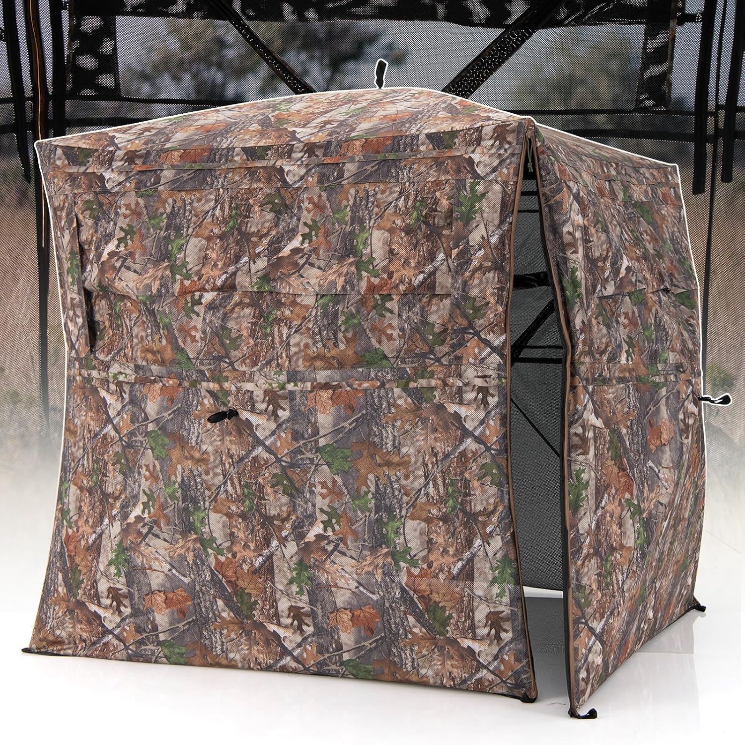 Tangkula 2-3 Person Hunting Blind, 360 Degree See Through Ground Blind with Full-Open Door & Sliding Windows, Portable Pop Up Deer Blind with Carrying Bag for Turkey & Deer Hunting