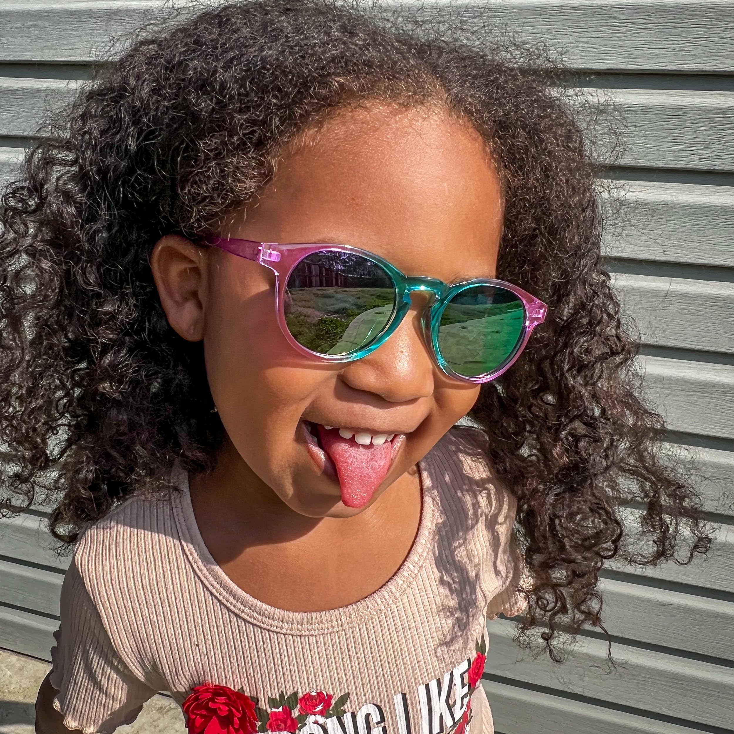 Kiddus Gafas de Sol Niña 4 a 7 Años, Polarizadas UV400 CAT3, Montura TR90 Flexible y Ligera, Sin BPA, con Cuerda Ajustable, Protección 100% UVA UVB, Cumple Normativa ISO y CE