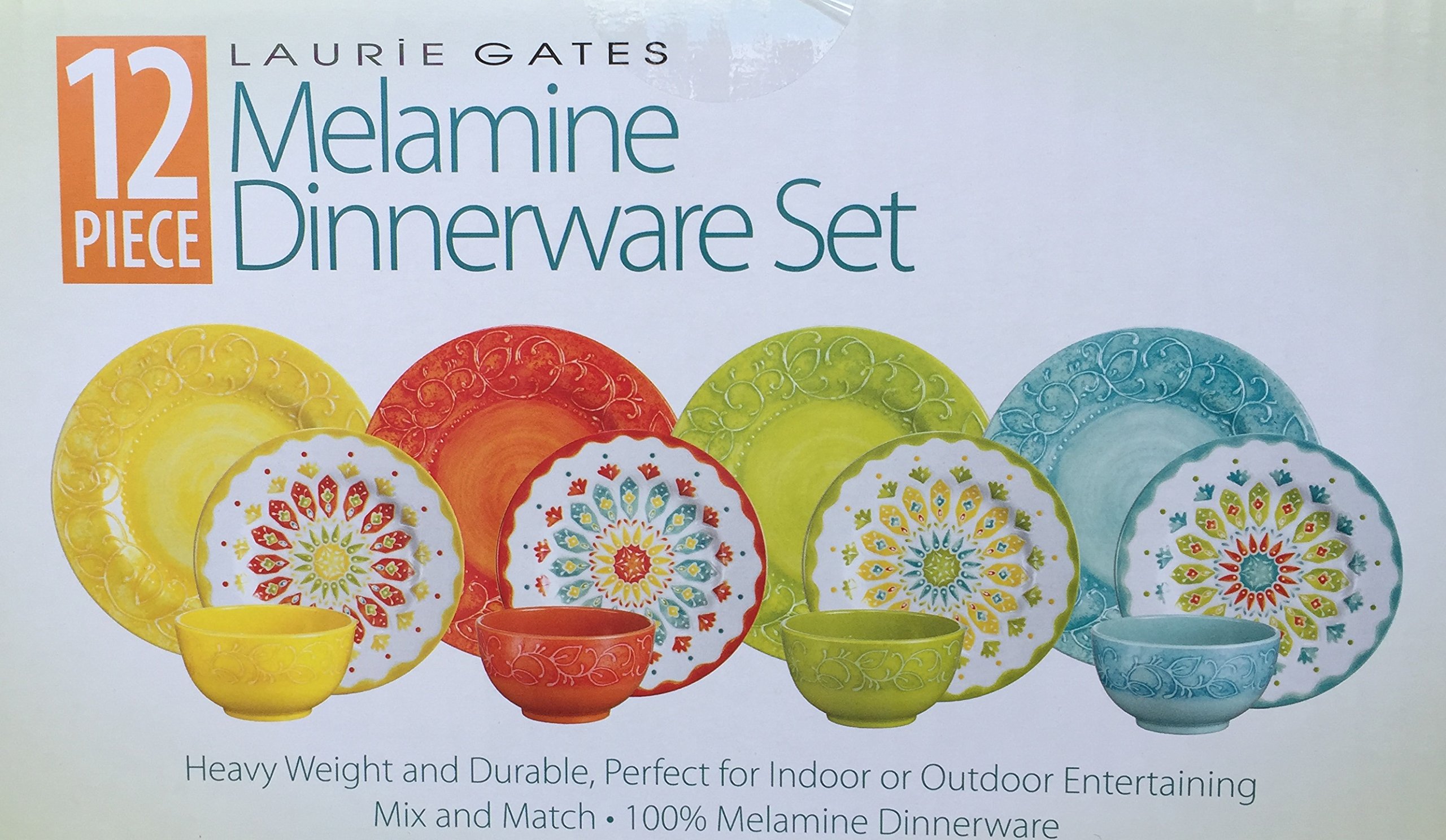 Laurie Gates 12 Piece Melamine Dinnerware Set (Yellow & Orange