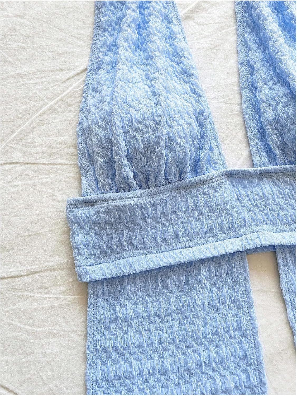 Milumia Women's 2 Piece Outfit Textured Split Backless Y2k Halter Top and Shorts Set - Image 3