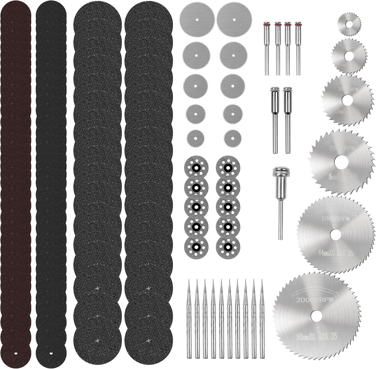 135PCS Rotary Tool Accessories Cutting Disc Set, 92 Resin Cut Off Wheels, 10 Diamond Cutting Wheel, 6 HSS Saw Blades, 10 Stainless Steel Saw Blades, Compatible with 1/8" Shank Rotary Tools
