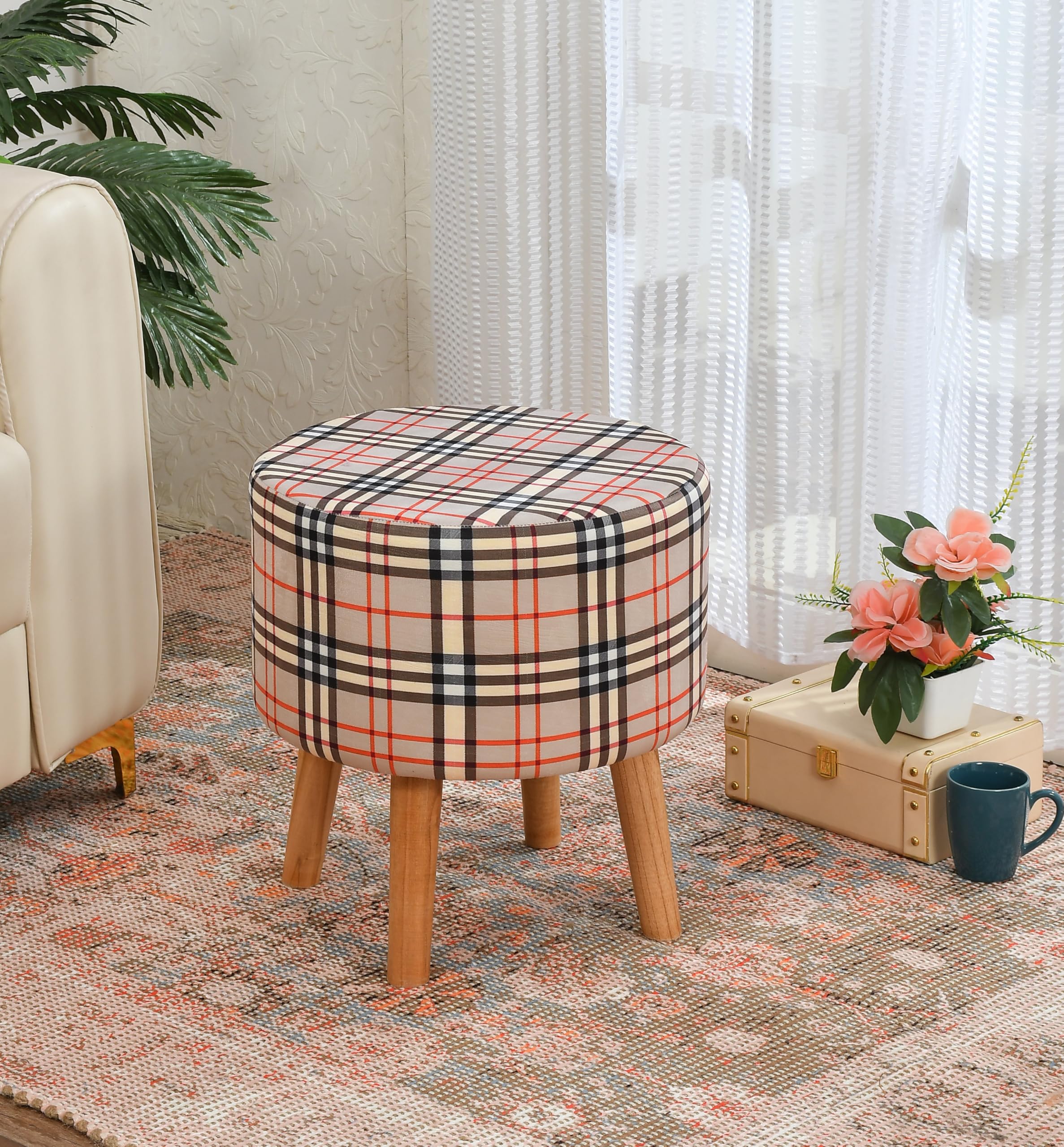 SR Printed Sitting Stool for Living Room Decoration Furniture Ottoman Wooden Pouffes for Sitting Puffy Footrest Ottoman Stool for Home Décor, Pouffie Dressing Table Stool,17 Inchess, Strip-image-36
