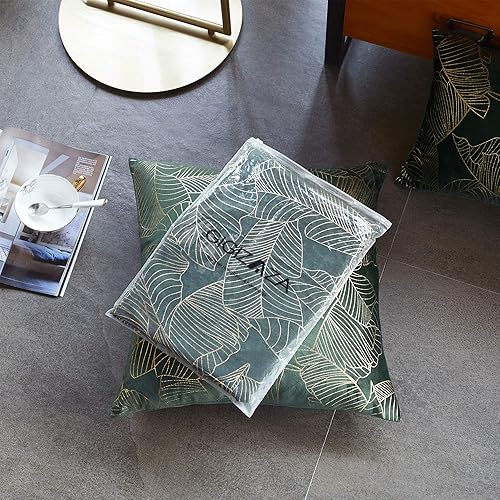 Miniatura 6 de GIGIZAZA  2 fundas de almohada de terciopelo azul, 12 x 20 pulgadas (30.48 x 50.8 cm), fundas de almohada con hojas doradas decorativas