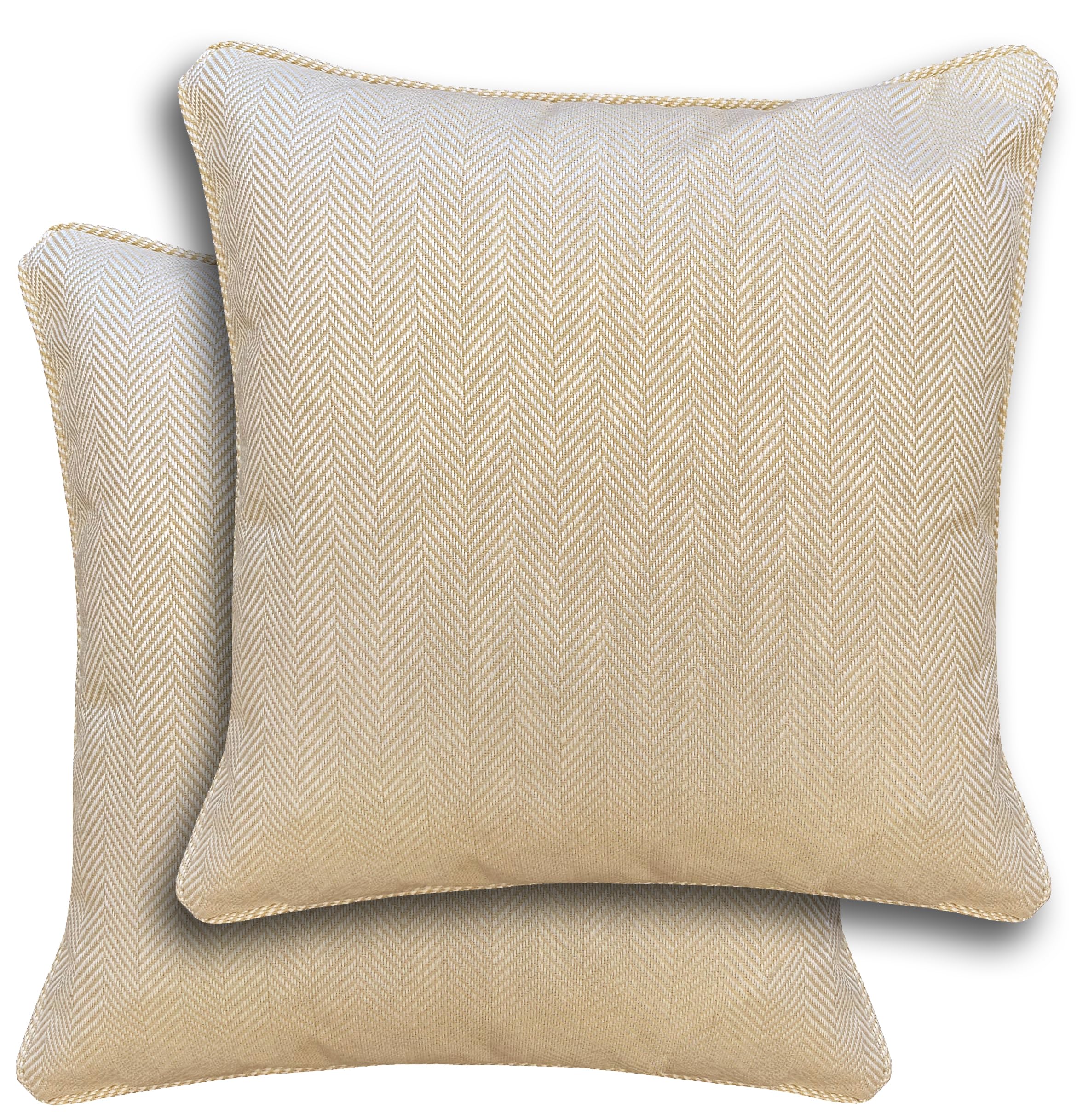 Enhanced Living Pair of Chester Natural Cushion Covers 43x43cm – Herringbone Design with Piped Edge – Double-Sided, Zip Opening – Covers Only, No Inserts