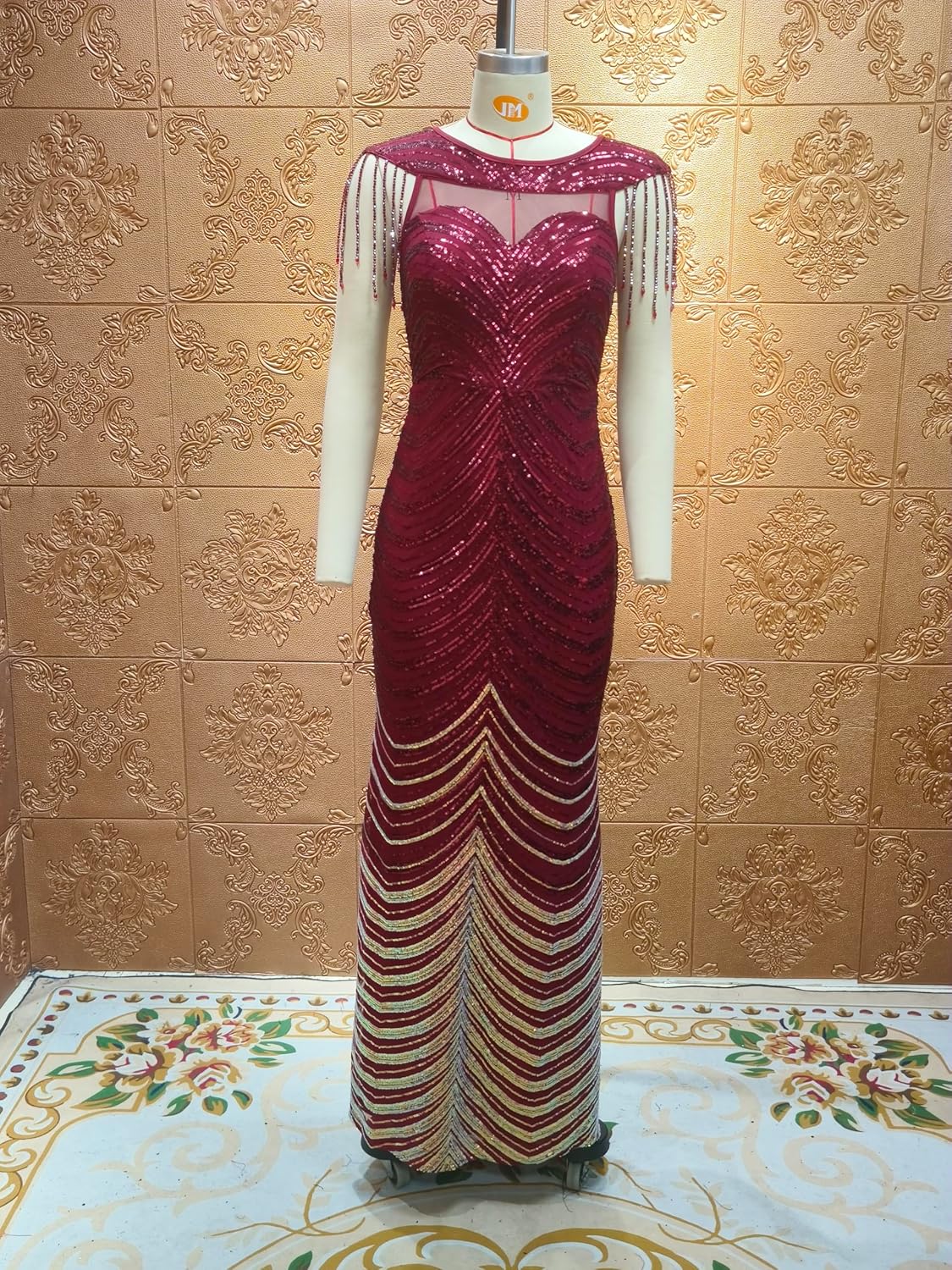 Cololura Women Sexy Sequin Tassel Mesh Perspective Gold Threads Patchwork Bodycon Party Cocktail Evening Gown Dress - Image 8