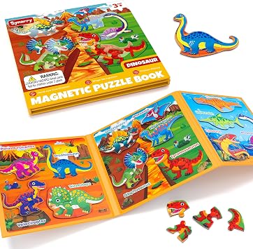 SYNARRY Magnetic Dinosaur Puzzles for Toddlers 3-5, Travel Toys for Kids