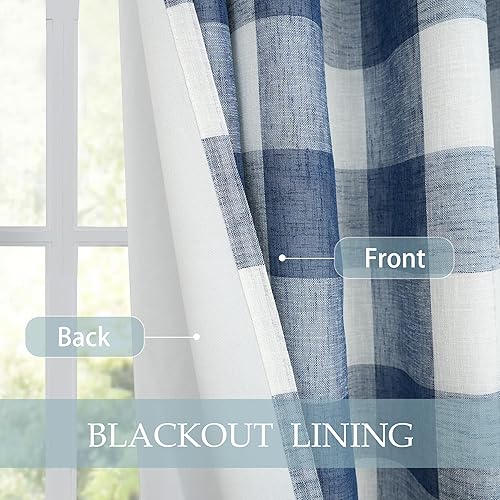 Vista 206 de DriftAway - Cortinas de ojales opacas, patrón a cuadros, forro térmico con aislamiento, blackout, impresas a cuadros, 2 capas, juego de 2 paneles