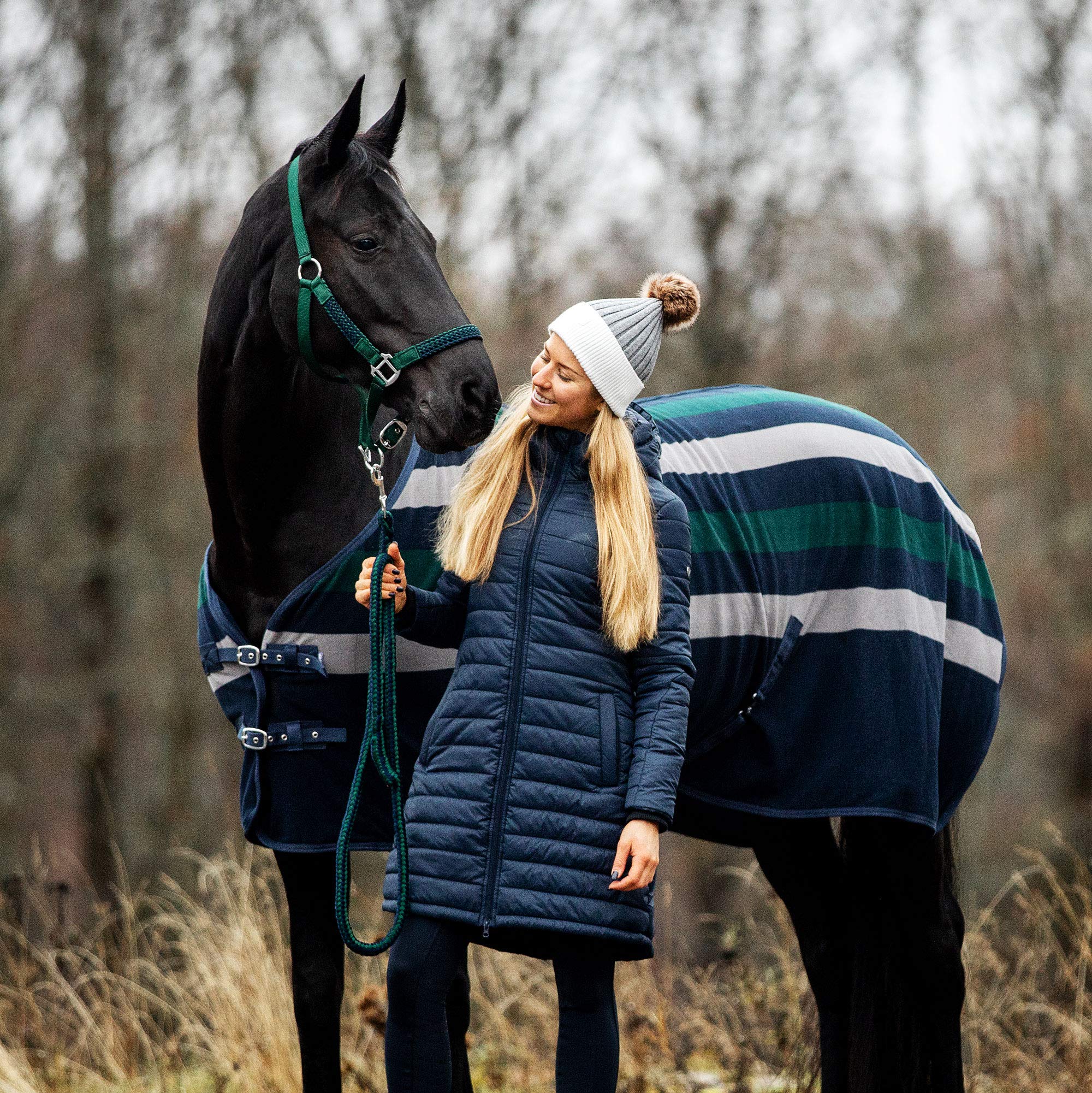 HORZE Damen Reitmantel Charlotte, Gesteppte Reitjacke Winter, wasserdicht, Blau, 40