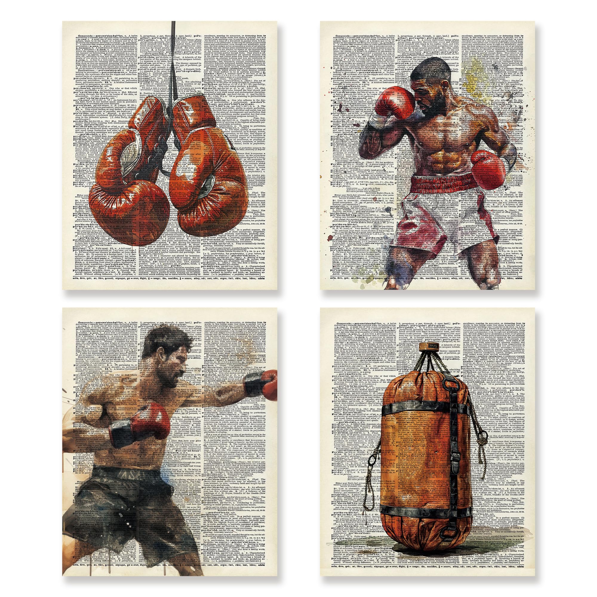 KSDUT Retro Boxing Wall Art Decor Set of 4 - Vintage Artwork Poster Prints Boxing Club Wall Decor Boxing Glove Gifts Wall Art for Office Games Sports Room Decorations - 8"x10" Unframed