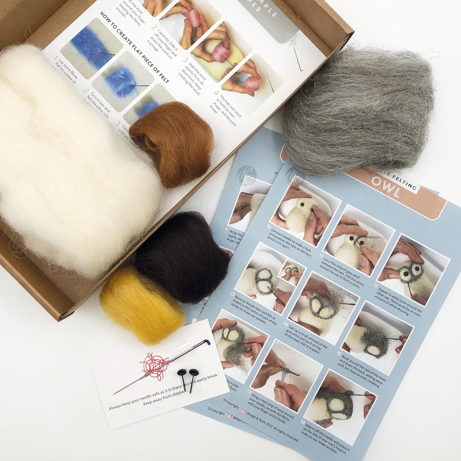 Bergin & Bath Needle Felting Kit, Owl. Make a Sweet Little owl with This Planet Friendly Craft kit for Adults and Teens.
