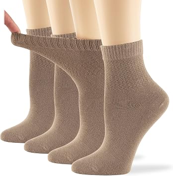 7BigStars Kingdom Womens Viscose from Bamboo Diabetic Quarter Socks, Non-Binding Loose Fit - 4 Pack Medium - Solid Casual Breathable - Sock Size 9-11 Shoe Size 5-9 M Beige