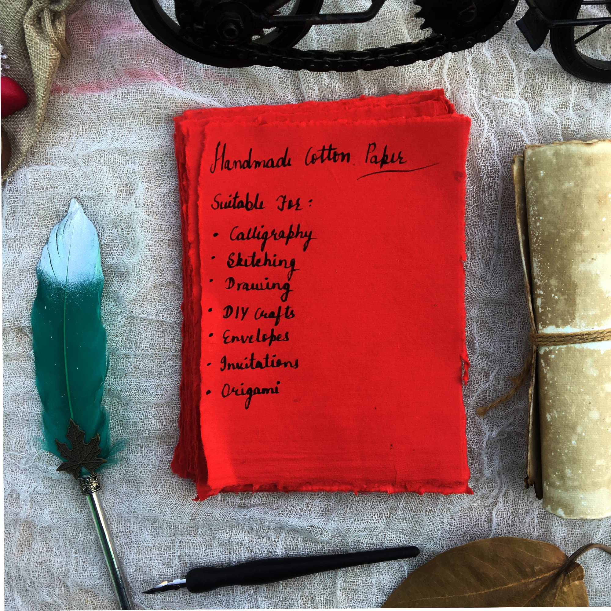 Deckle Papers Multipurpose A4 Handmade Cotton Paper-Drawing Paper, Calligraphy, DIY-Project, Scrapbooking, Gift Wrap, Art and Craft Origami Size-8.3x11.7 Pack of-20 Red (B09TJJZT91) Amazon Price History, Amazon Price Tracker