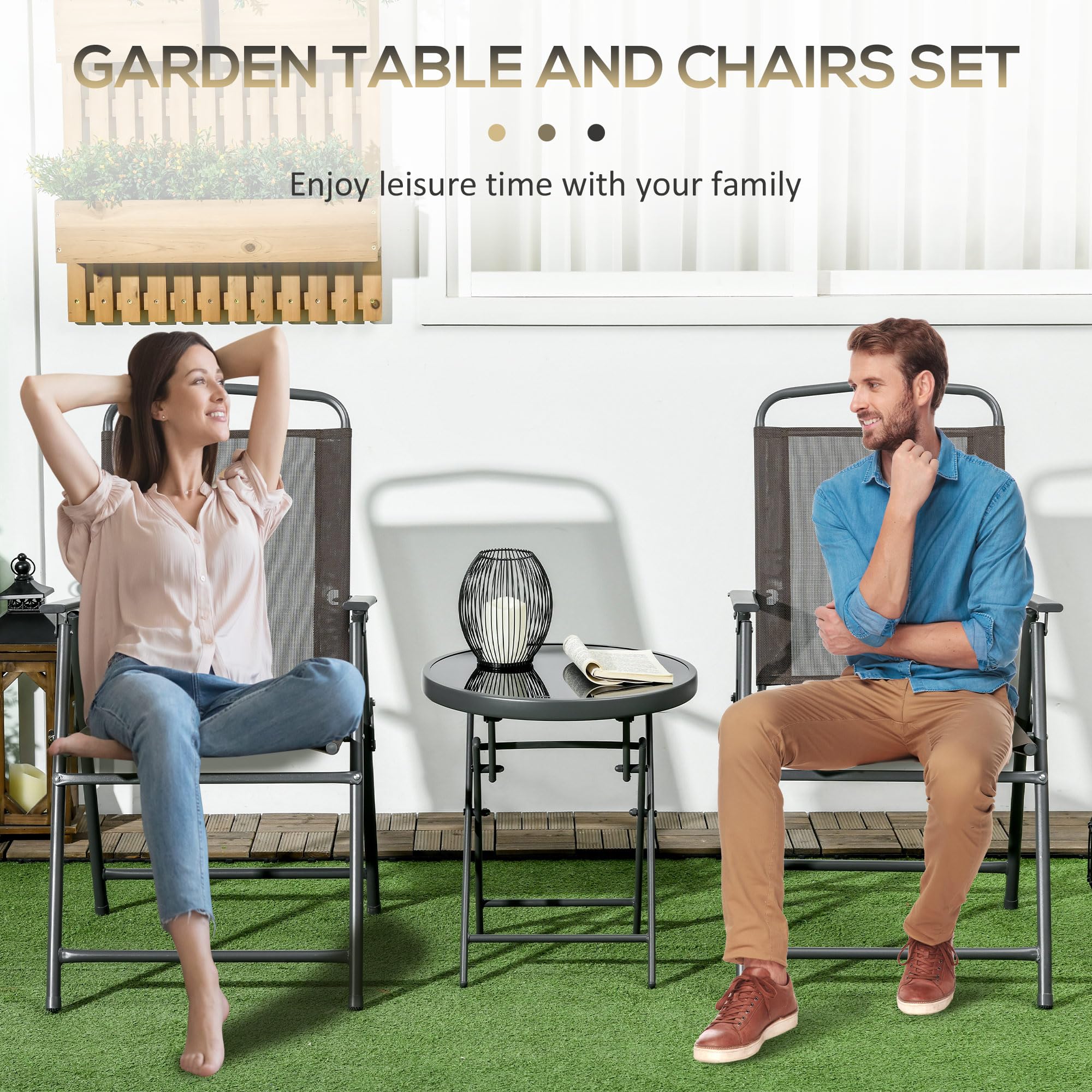 Outsunny Set Jardin Bistro 3 pièces Table et chaises Pliantes Marron