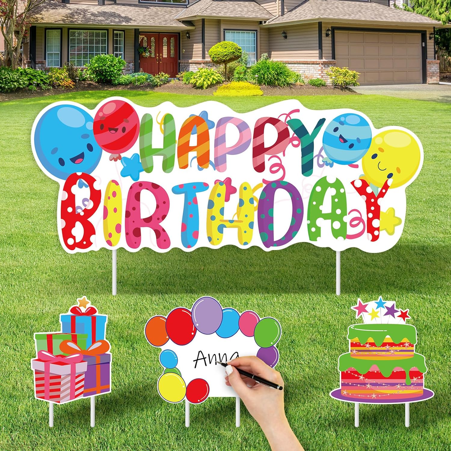 Amazon.com : 4PCS Happy Birthday Yard Signs with Stakes Personalized ...
