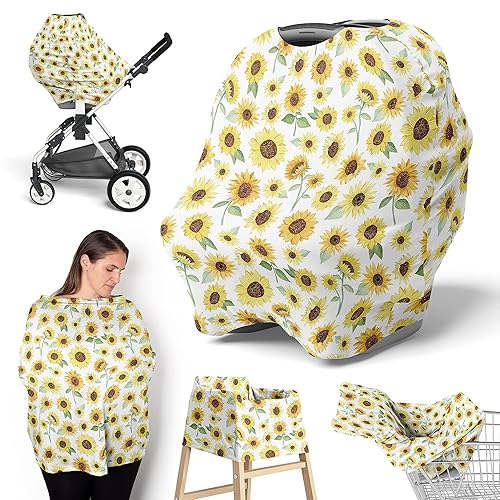 Sweet Jojo Designs Girasol Boho Floral Niña Bebé Bebé Asiento Asiento De Coche Lactancia Materna Carrito De Compras Toldo Amarillo Verde Y Blanco