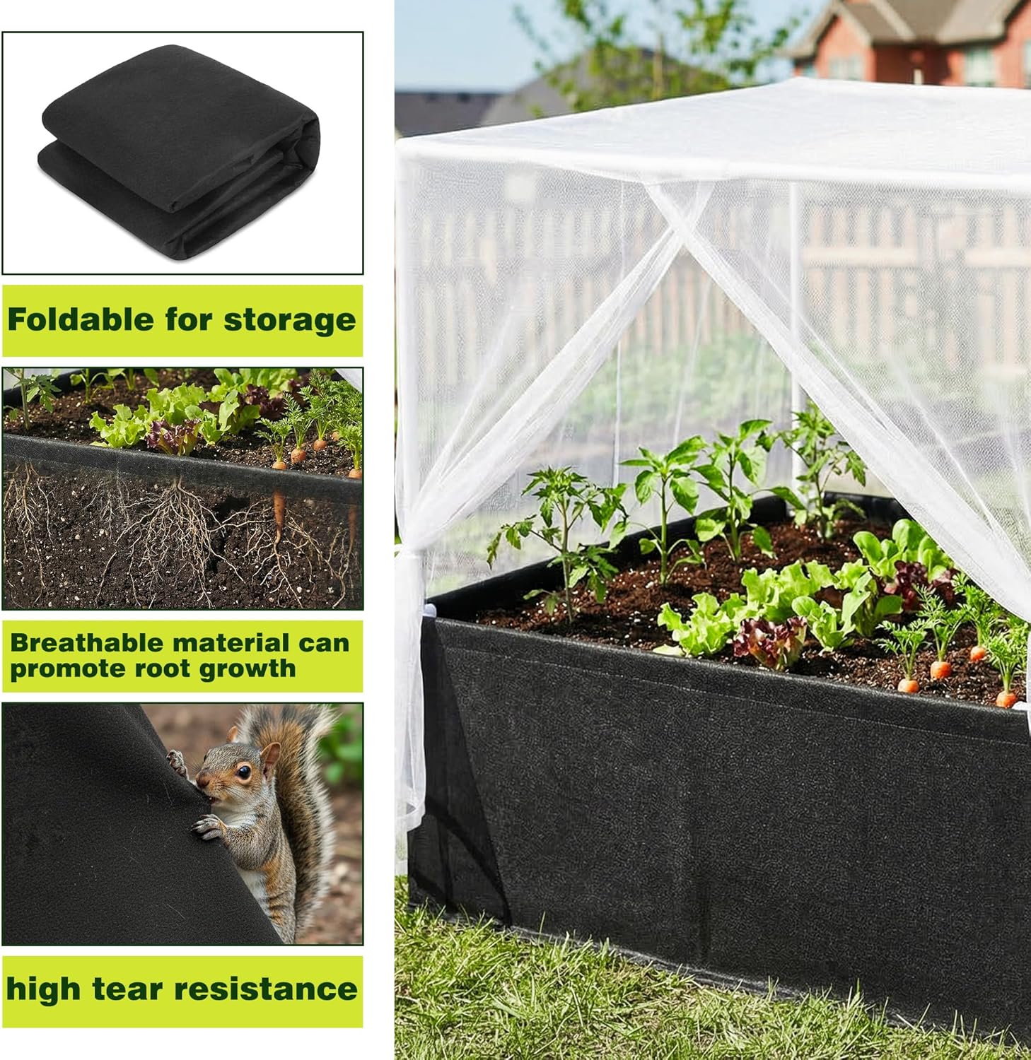 UNIFAMILY 2X2X1 FT Fabric Raised Garden Bed Kit, Breathable Raised Garden Bed with Cover, Garden Beds Outdoor with Plant Protection Mesh Netting for Vegetable, Flower, Herbs and Strawberry