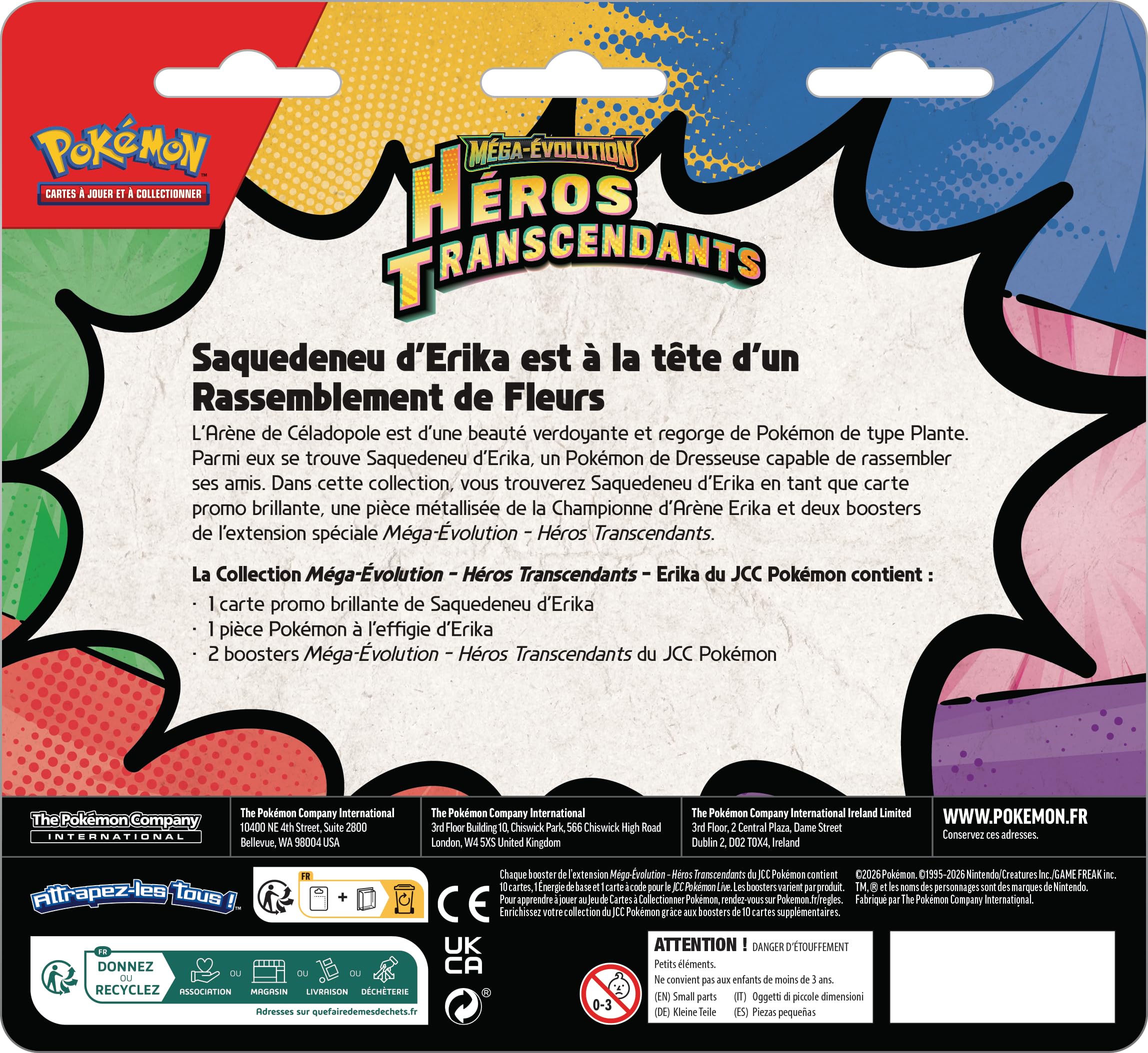 Pokémon : Collection Méga-Évolution – Héros Transcendants – Erika (1 Carte Promo Brillante, 1 pièce et 2 boosters)