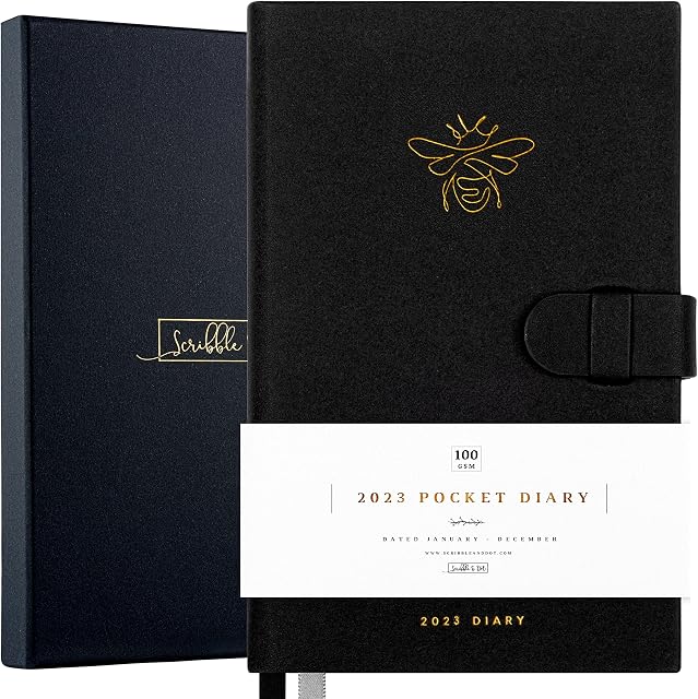 Scribble & Dot® 2023 Pocket Diary - A6 Week to View | runs Jan'23-Dec'23 | A6 Small Luxury Diary with Notes, Tear off Shopping Lists & More for Busy Schedules