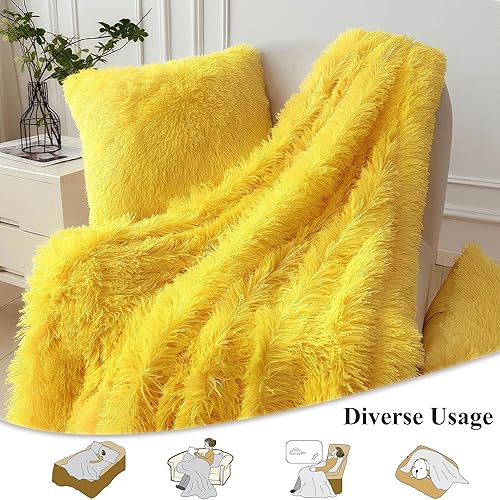 Miniatura 3 de XeGe Juego de manta de 3 piezas de piel sintética suave, decoración de manta peluda esponjosa de 50 x 60 pulgadas, manta peluda de felpa lanuda con